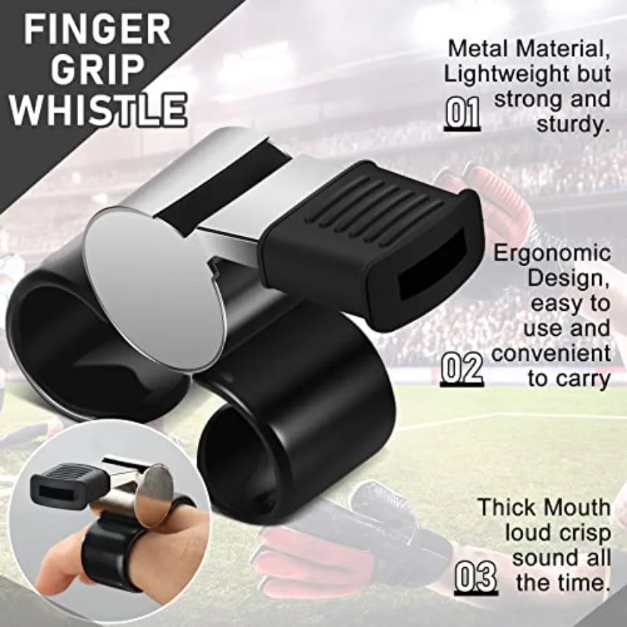 2 Pieces Finger Grip Whistle Official Hockey Referee Whistle Football Soccer Hand Held Whistle Metallic Loud Sports Whistle wit