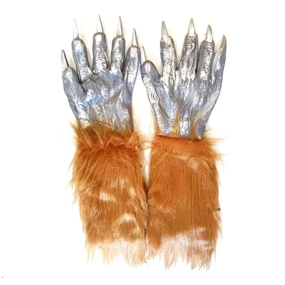 Prank Vinyl Halloween Cosplay Gloves Waterproof Plush Werewolf Simulated Gloves Bloody Terrifying Makeup Party Props Women