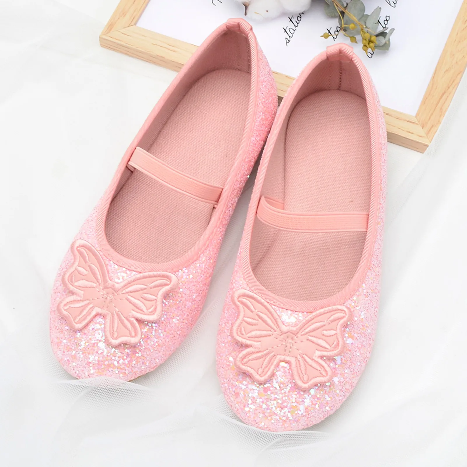 Zapatos de primavera y verano para niñas, zapatos planos elásticos para bebés y niños, zapatos de princesa con lentejuelas azules para niñas, zapatos de boda