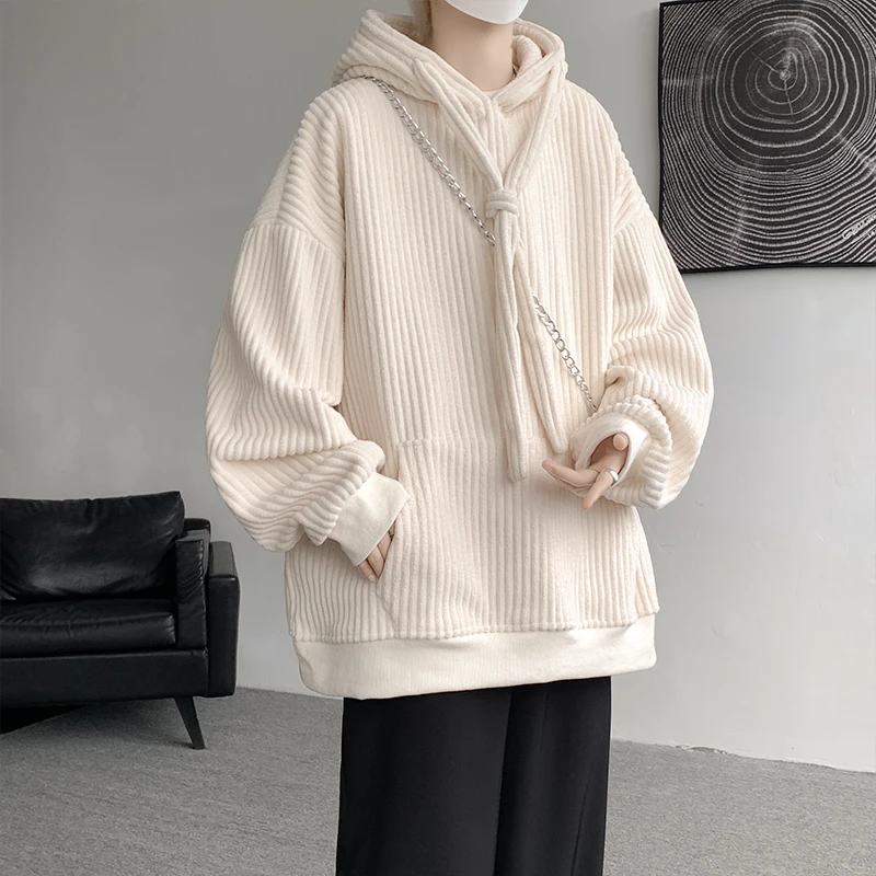 

Высококачественные вельветовые мужские толстовки в вертикальную полоску, утолщенная толстовка с капюшоном и карманом-кенгуру с длинными рукавами, пуловер с капюшоном JJ479