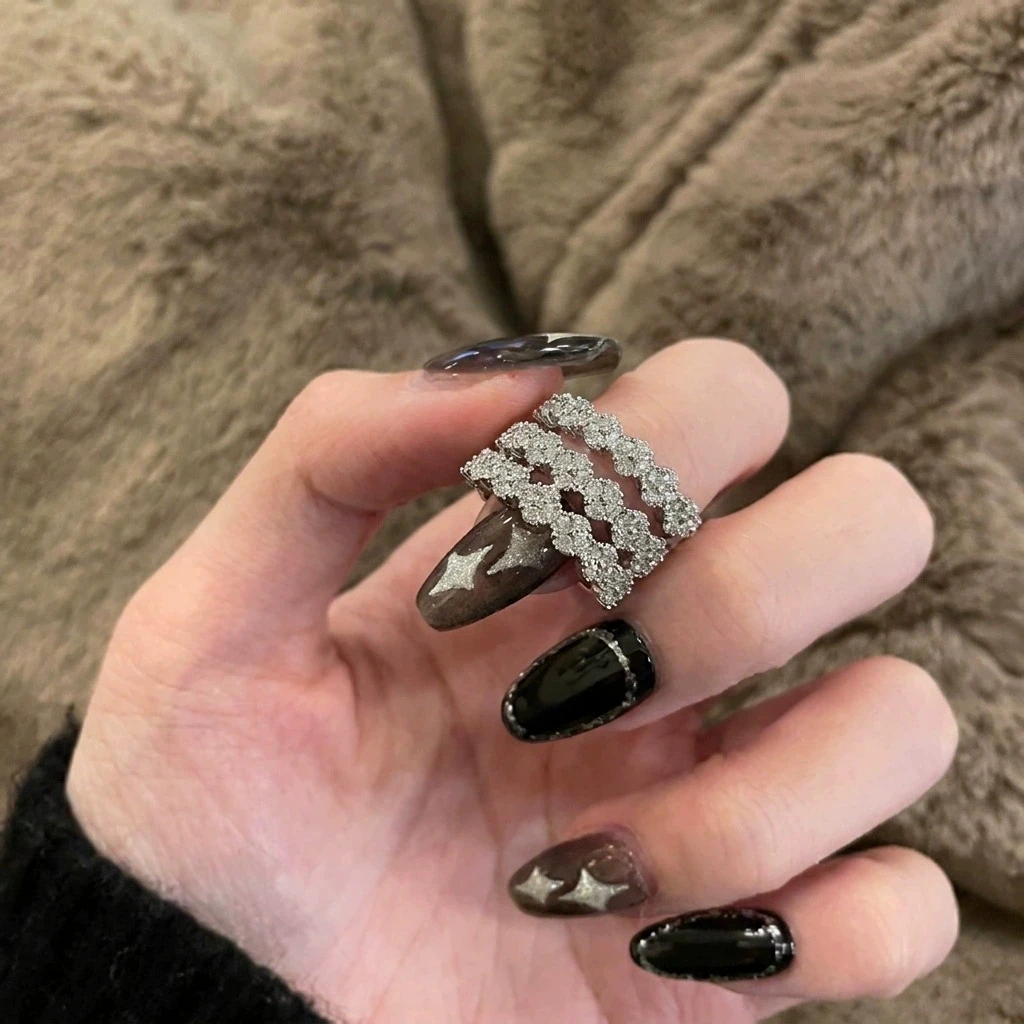 Shiny Three Layer Zirconia Wide Adjustable Finger Rings For Women Lady Fashion New Jewelry Gift Party Holiday