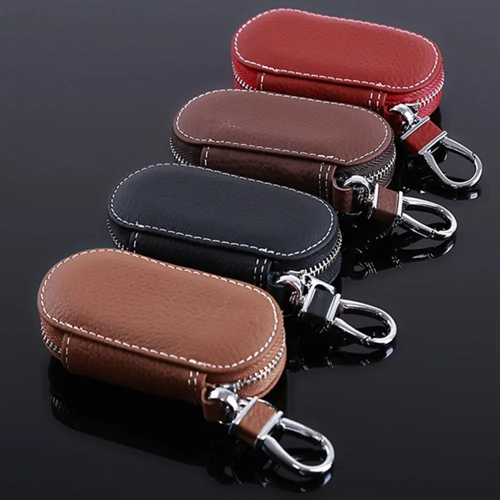 

Solid Leather Case Portable Zipper Bag Waterproof Car Key Bag Coin Purse Small Storage Pouch Auto Universal Key Cover 4 Colors