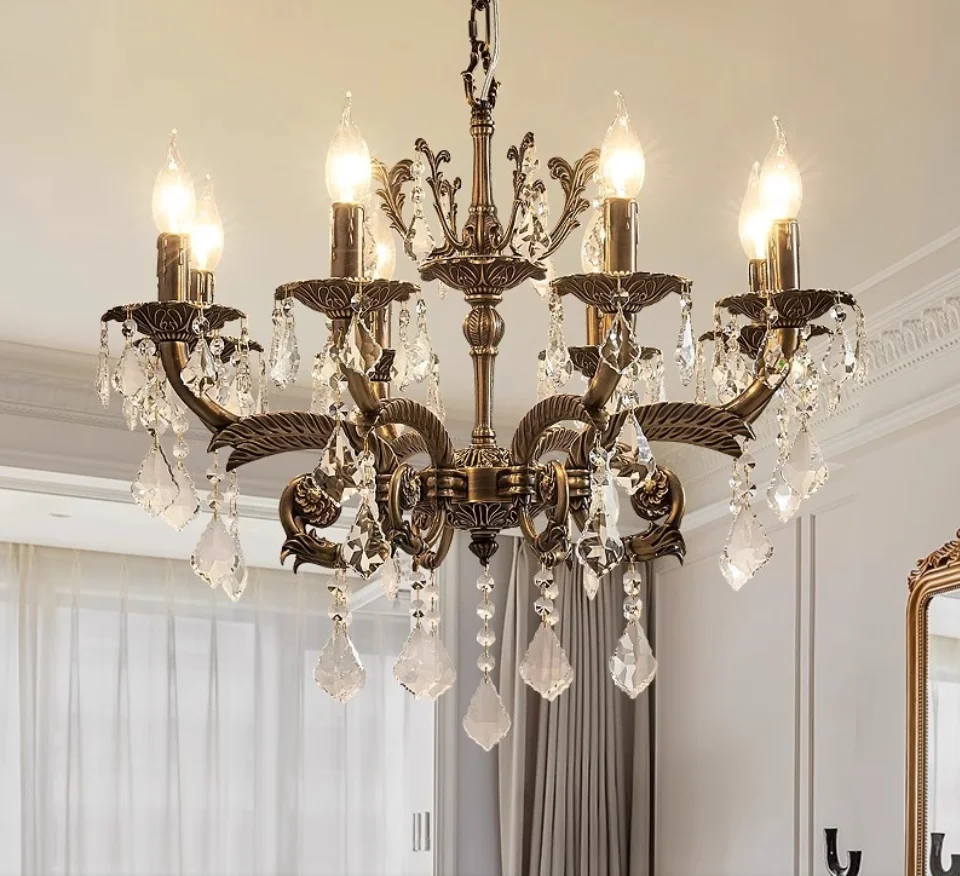 

Роскошный бронзовый кулон в классическом стиле кантри, современная медная люстра для дома D50cm H50cm, стиль свечи, освещение, украшение дома