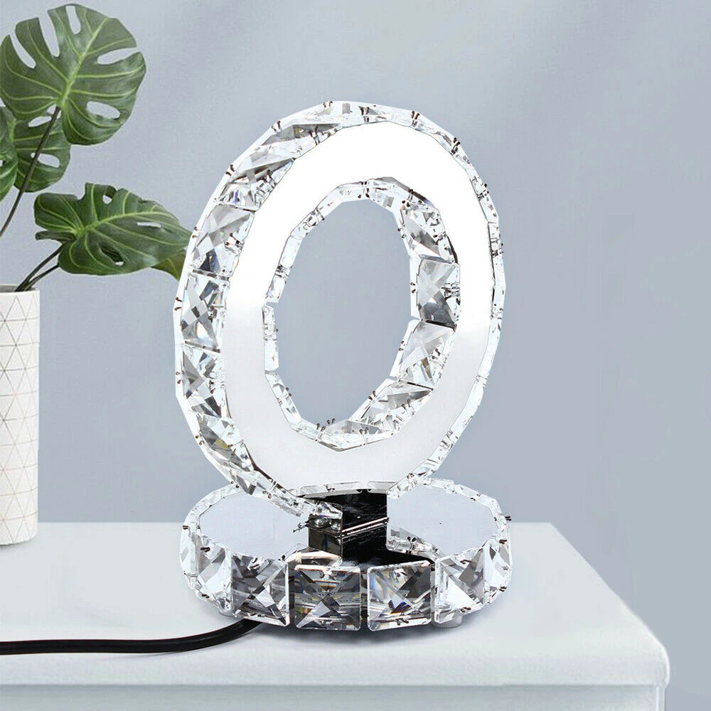 Luxury Crystal Round Ring Table Lamp Bedside Light Home Fixture Modern Silver LED Crushed Diamond Style Light Bedroom