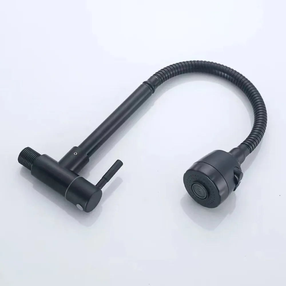 

Кухонный смеситель из нержавеющей стали, черный гибкий одиночный кран для холодной воды, настенный кран с одной ручкой, насадка для водопроводного крана