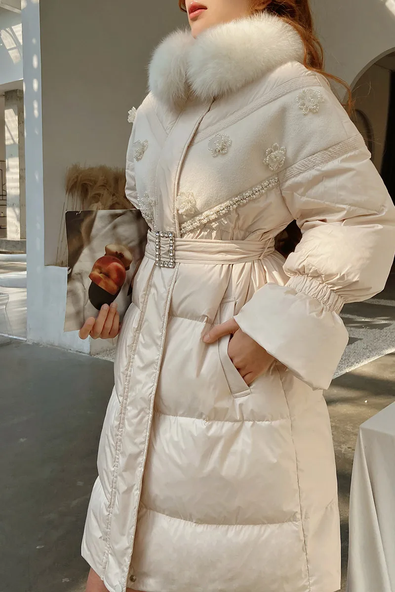 

Dabuwawa Fur Collar Women Winter Down Jacket Adjustable Waist Puffer Down Coat Windproof Y2K Clothes DM1DDW016