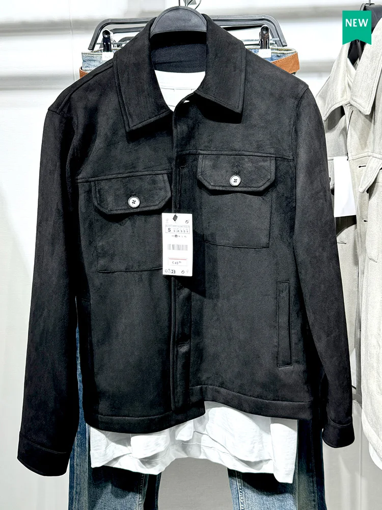 

Мужская повседневная замшевая куртка-рубашка с воротником, простая, в стиле кэжуал, осенняя новинка, на пуговицах, из полиэфирного волокна