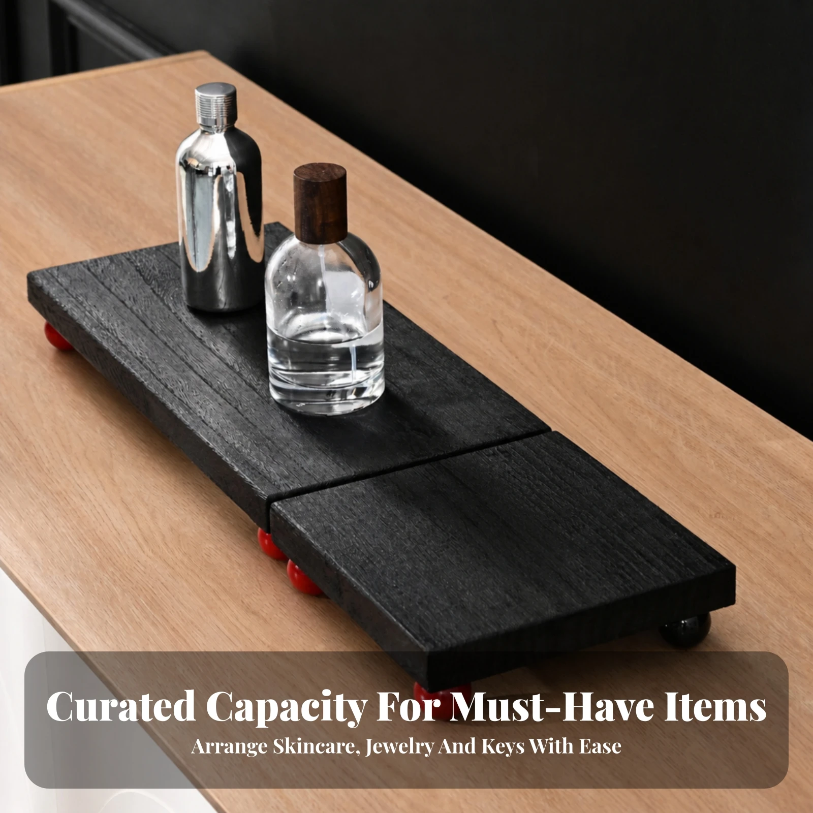Wooden Tray with Feet Decorative Wood Riser Tray Board with Raised Base Natural Decor Smooth for Vanity, Dresser