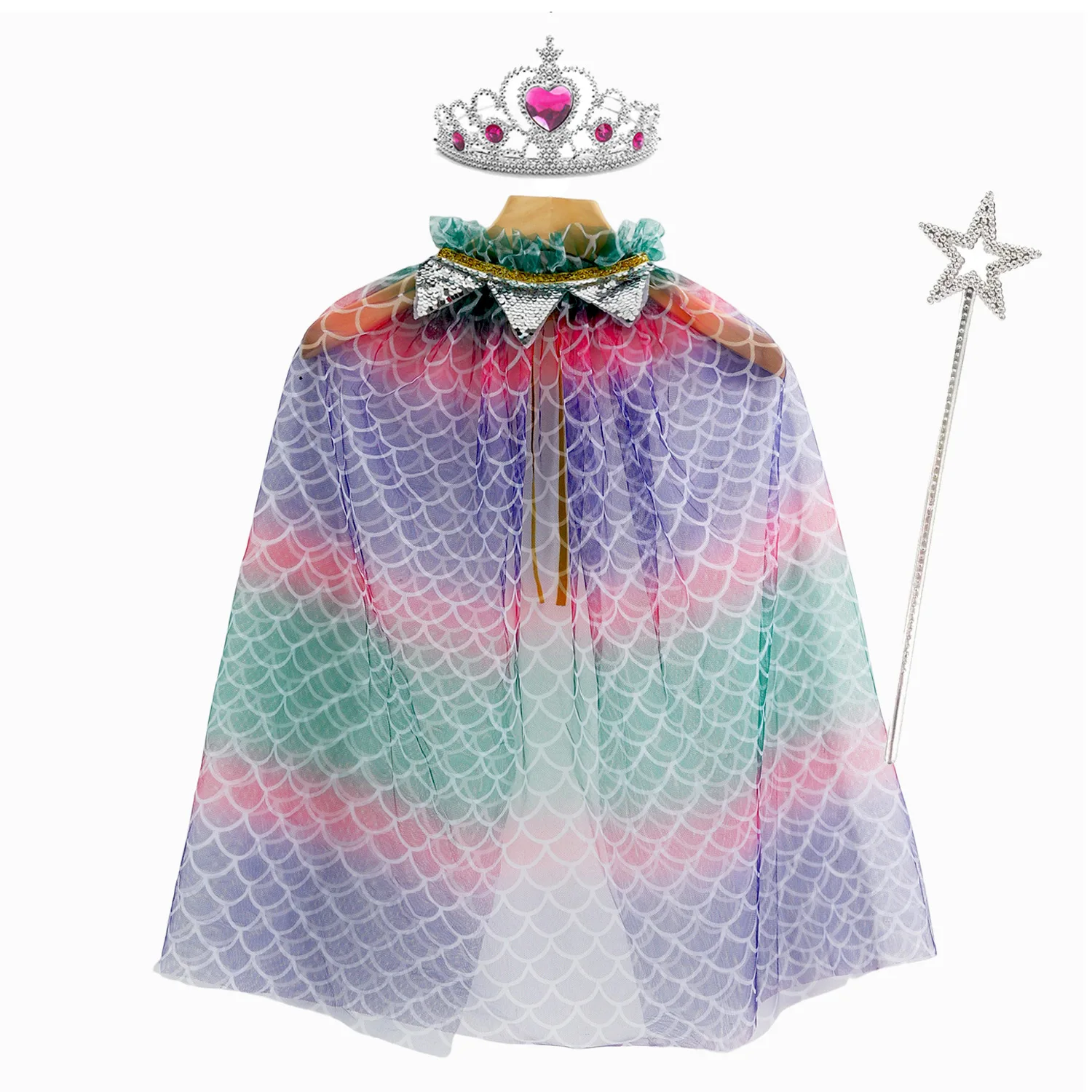 Children Feather Mesh Cloak Thin Lace Up Princess Cape Toddler Kids Performance Veil