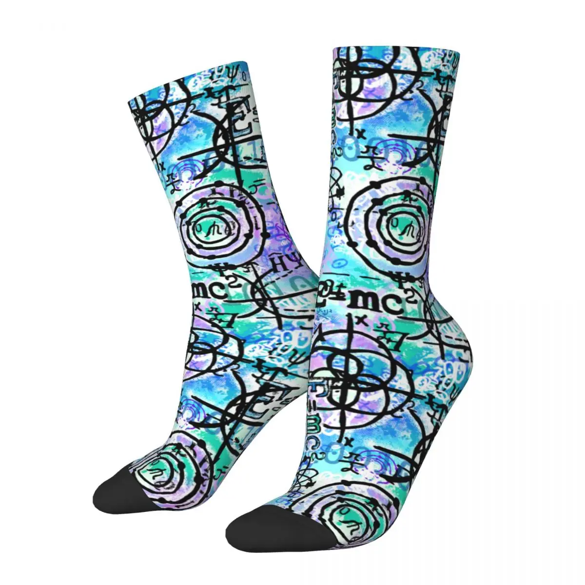 Crazy Design Physics Equations Blue Skateboard Socks Polyester Long Socks for Unisex