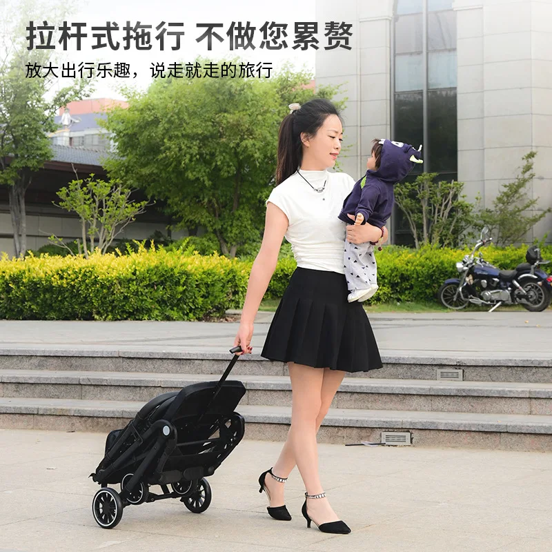 High Landscape Stroller Can Sit and Lie Down Three Folds with Tie Rod Baby Go Out Ultra-light Portable Stroller Shock Absorption