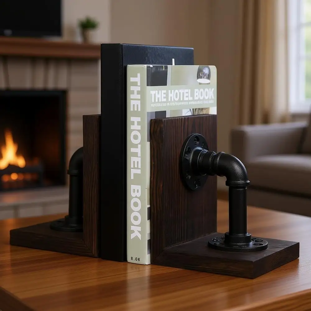 

Industrial Style Decorative Bookends, Heavy Duty Metal, Brown Finish, Suitable for Office or Home