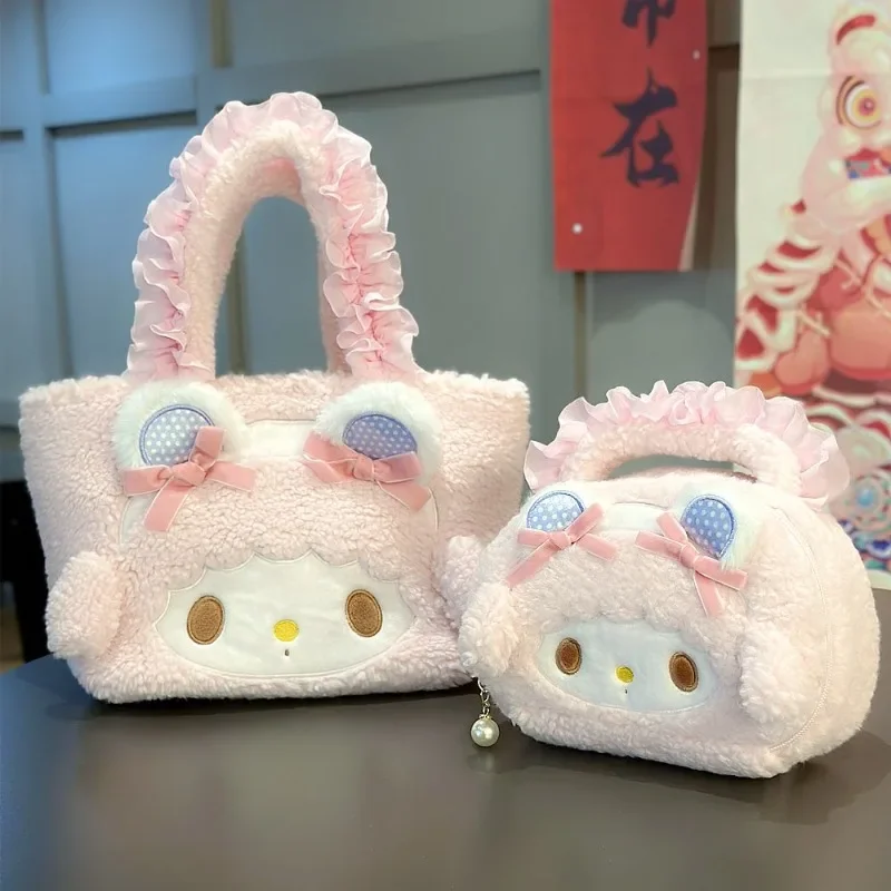 MINISO Plush Bag Kawaii Sanrio Anime Handbag Cinnamoroll Kuromi Melody Cartoon Soft Stuff Shoulder Cosmetic Bags Girl Gifts