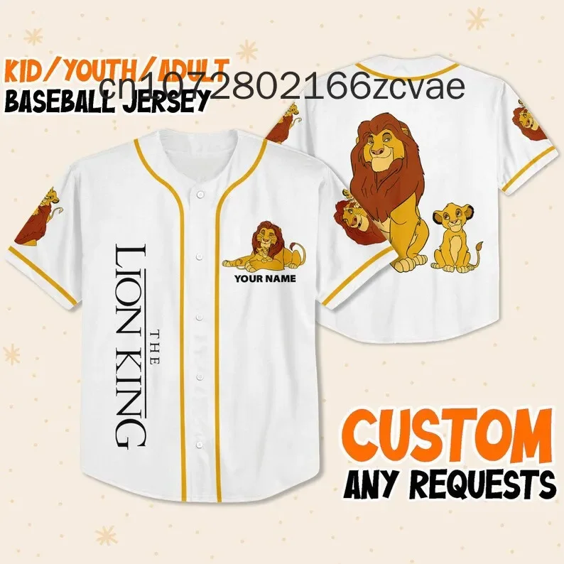 Disney The Lion King Mufase And Simba Baseball Jersey Free Customized Name for Men and Women\'s Casual Baseball Shirts