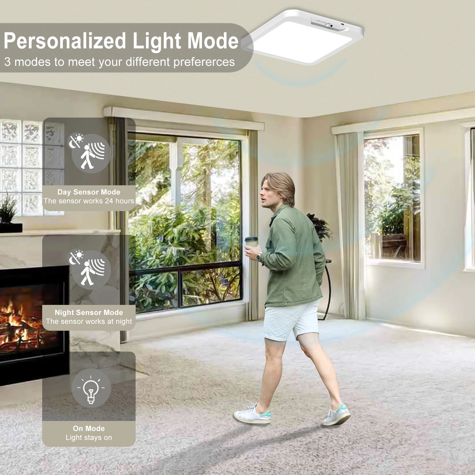 Rechargeable Battery Operated Ceiling Light, Motion Sensor Light Indoor Wireless Shower Lamp & Remote 3000K 4500K 6500K for Room