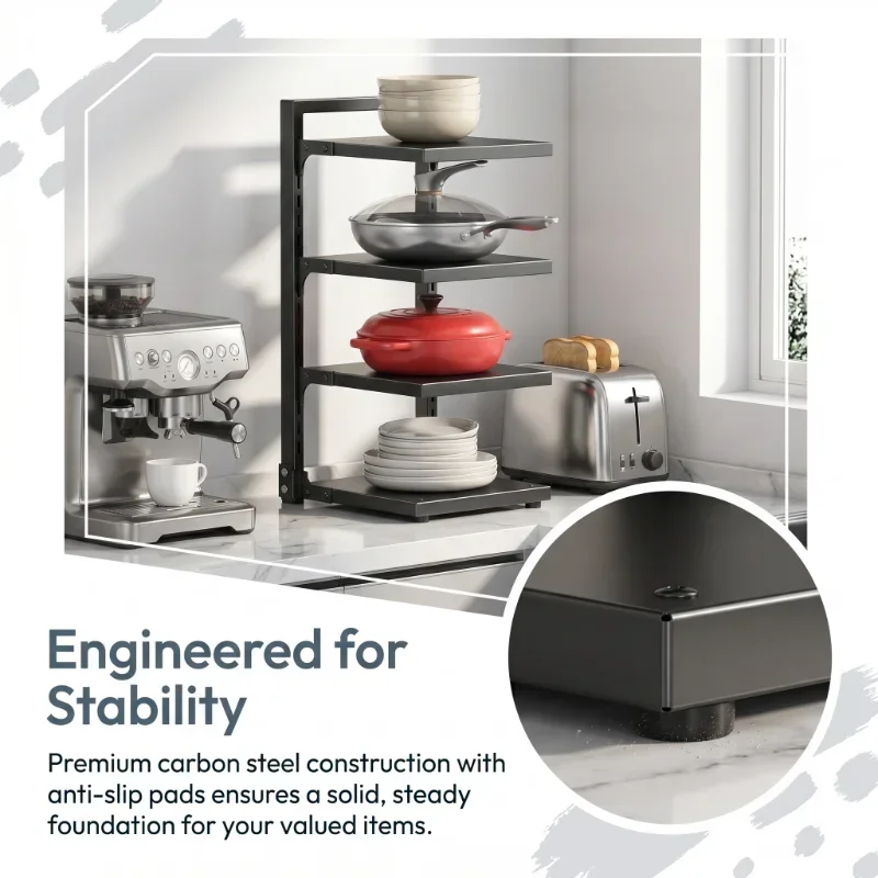 Heavy Duty Stainless Steel Pot Rack Adjustable Multi Layer Kitchen Organizer Storage Holder for Pots Pans Cookware Utensils