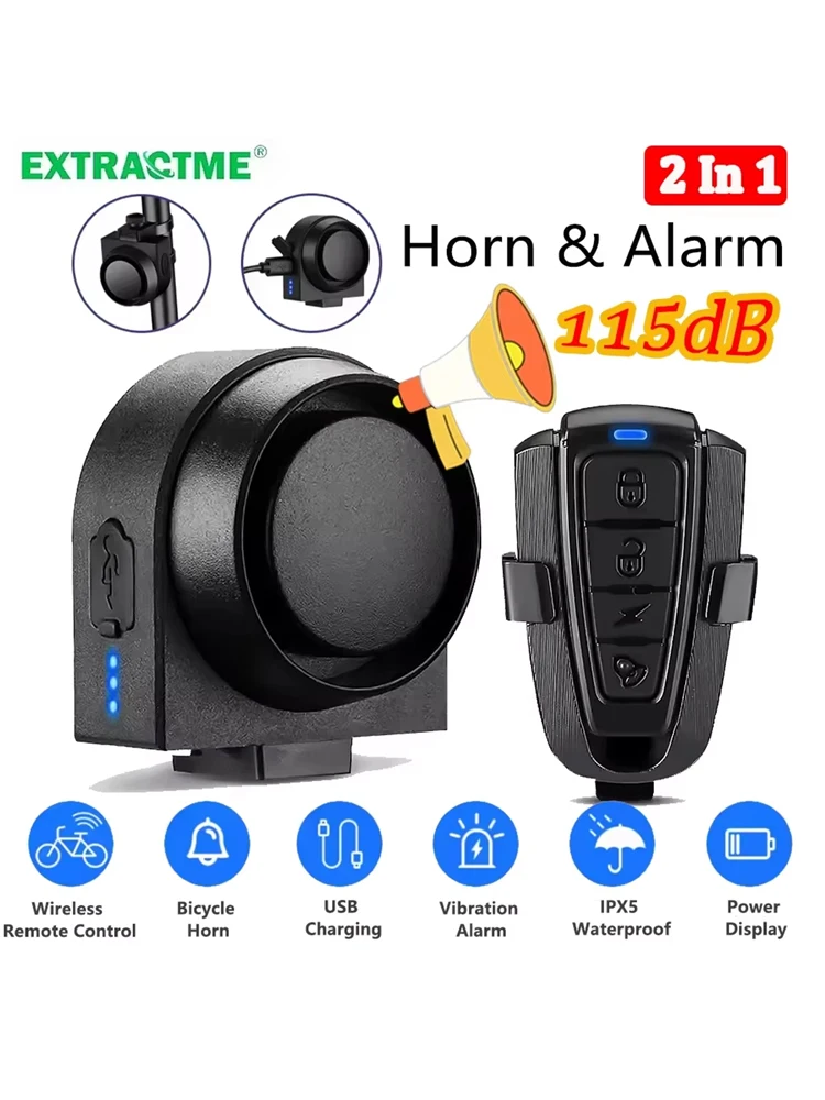 AliExpress Extractme Rockbye 2 in 1 Wireless Bicycle Horn Bell Bike Anti-theft Alarm Rechargeable 115 dB Motorcycle Vibration Alarm Cycling Security