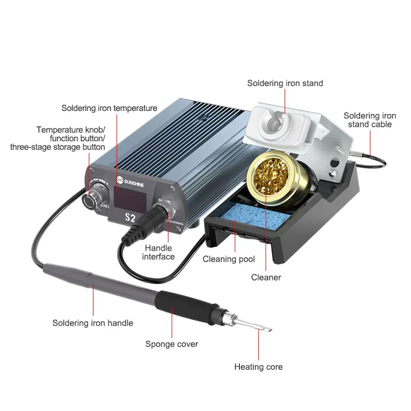 Precision S2 Soldering Iron Station Kit compatible for C210 Solder Iron Tip Sleep Mode, Auto Shutdown, Preset Channels