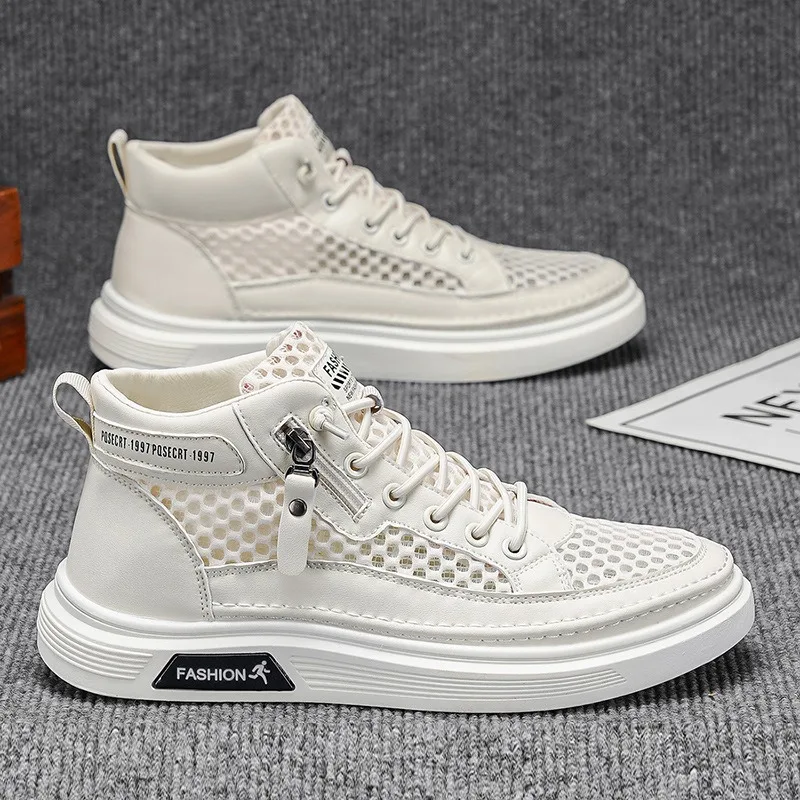 Business Men Casual High Top Shoes Summer New Mesh Breathable Sneakers Outdoor Lightweight Wear-resistant Man Works Shoes Hombre