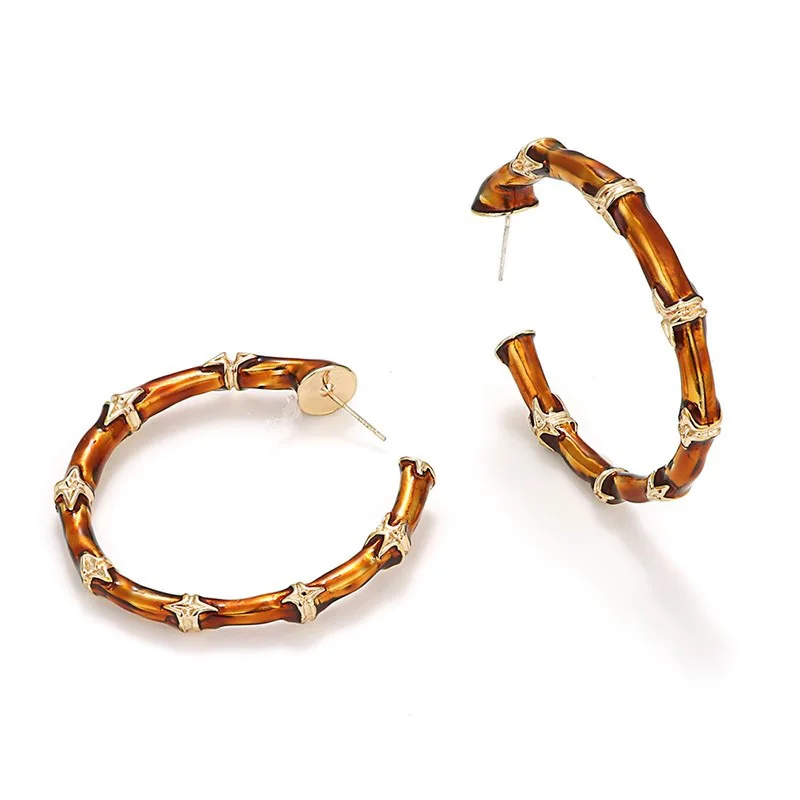

Trendy Bamboo Hoop Earrings, Brown Resin with Gold Star Accents, Retro-Inspired Earrings, Hot Sale Jewelry on AliExpress