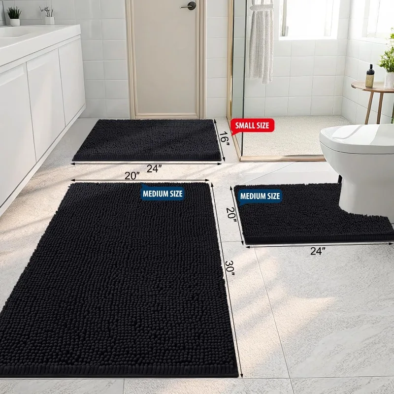 Chenille Bath Rug 30''x20'', Extra Soft and Absorbent Shaggy Bathroom Mat Rugs, Machine Washable, Non-Slip Plush Carpet Runner