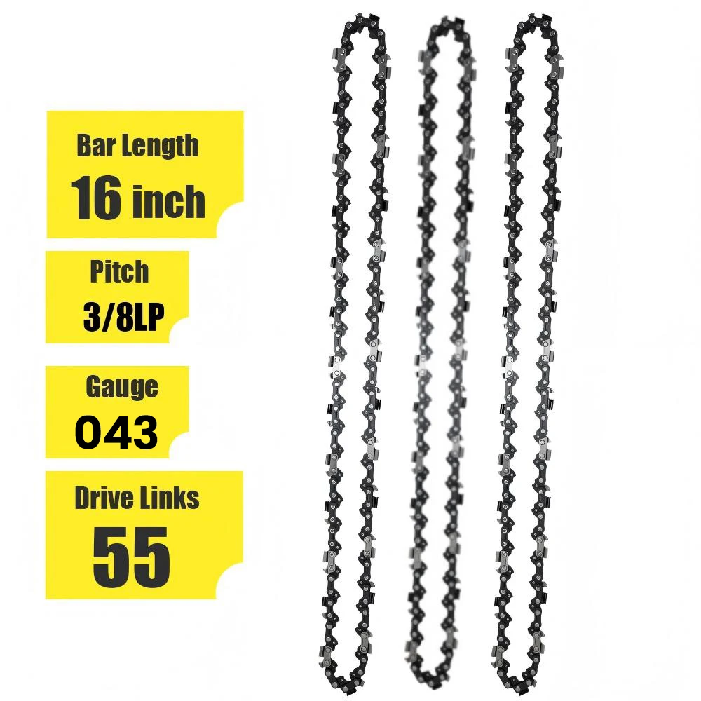 16 Inch Saw Chainsaw Chain 3/8' LP Pitch 043' (1.1 Mm) Gauge for 16' (40cm) Bar 55 Drive Links Replacement Saw Chain