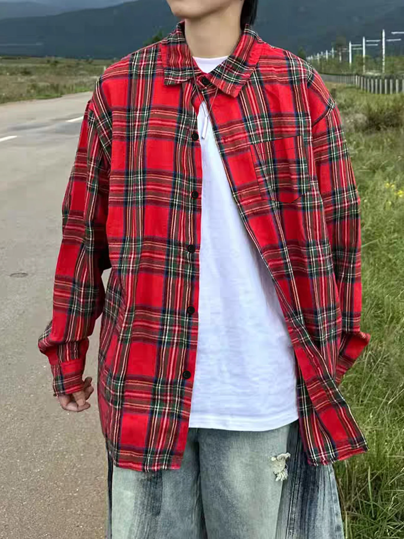 Men's American Vintage Color-Block Plaid Shirt, Trendy Lazy Style for Spring and Autumn, Versatile Shirt
