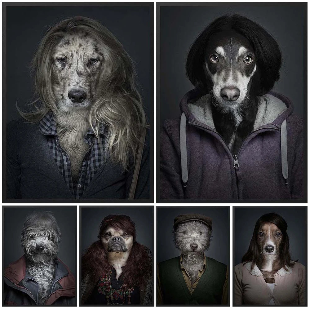 

Funny Portraits of Dogs Dressed Like Humans Wall Pictures For Living Room Nordic Poster Wall Art Canvas Painting Decor Unframed