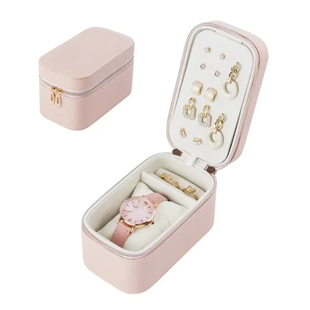 Fashion PU Leather Jewelry Packing Bag Zipper Mini Earring Storage Case Square Large Capacity Rings Holder Outdoors