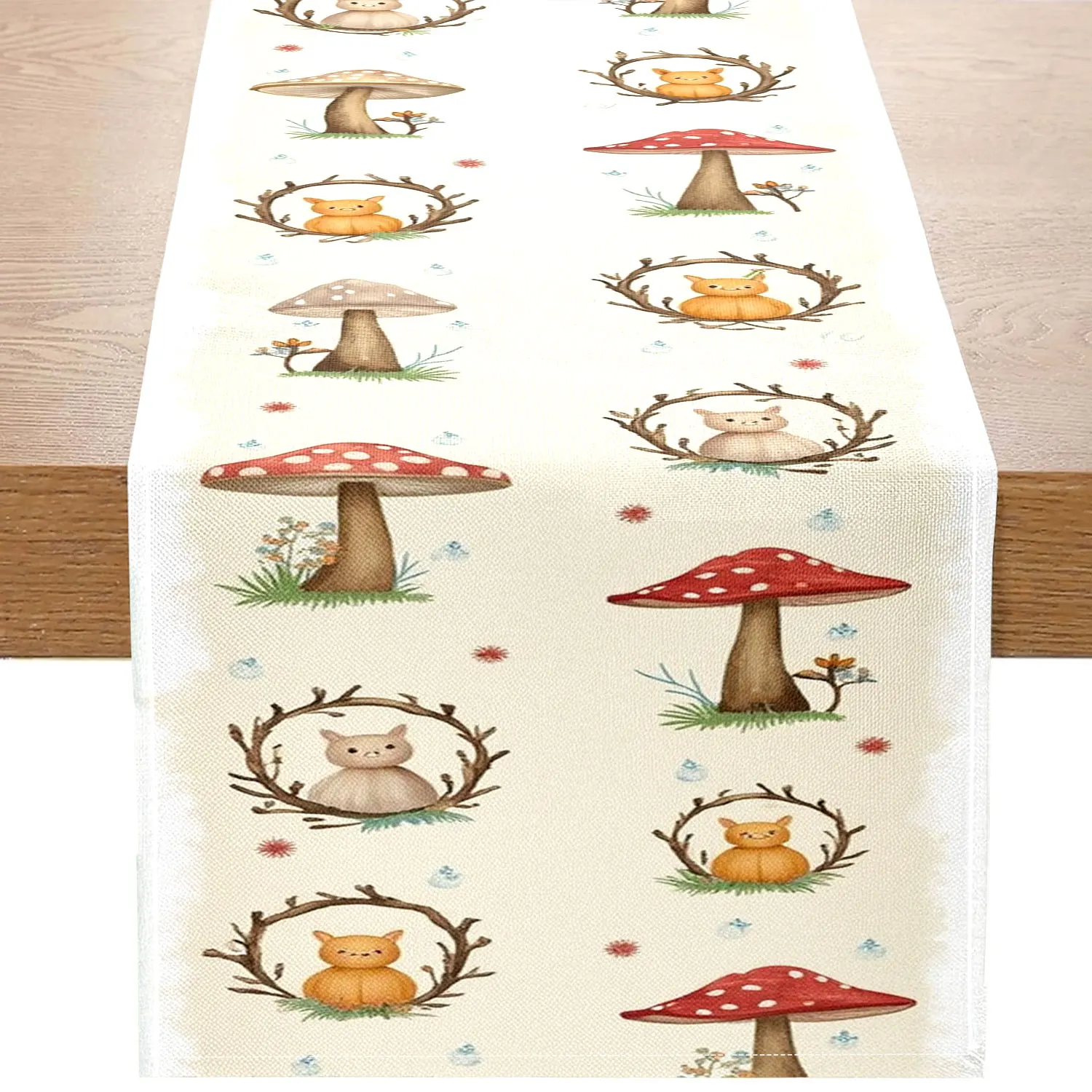 

1 Piece of Forest-Themed Fairy Tale Table Runner, Beige Background with Mushrooms and Tree Rings, Suitable for Children's Room Decoration, Fairy Tale-Themed Restaurant, Parent-Child Activities, Birthday Parties, Kindergarten Decoration, Home Soft Furnishi