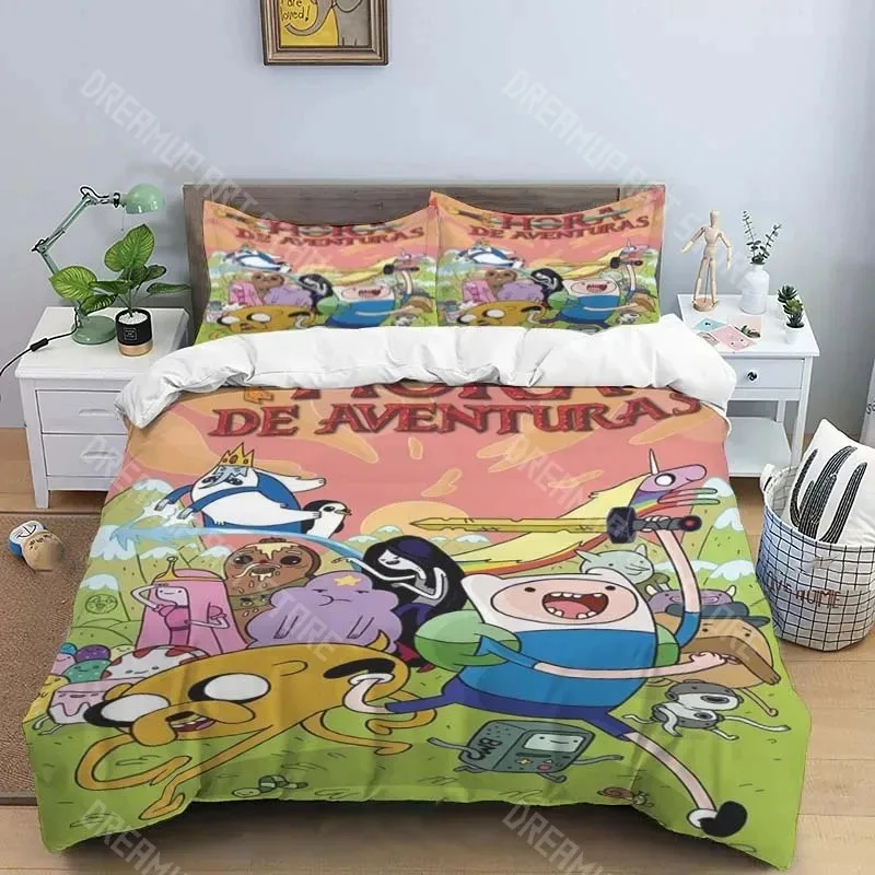 

Комплект постельного белья Adventure Time Finn Jake Cartoo Twin Queen King, полный размер, одинарный двойной пододеяльник, наволочка, кровать для мальчиков и девочек, взрослых
