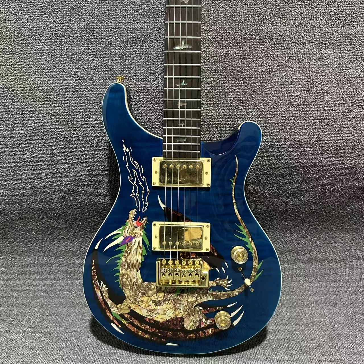 

Синяя электрогитара PRS Custom Dragon с грифом из палисандра и корпусом из красного дерева, 24 лада, ручная работа, бесплатная доставка