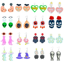 YAOLOGE Acrylic Exaggerated Halloween Skull Pumpkin Eyes Drop Earrings For Women Cartoon Creative Jewelry Party Festivals Gifts