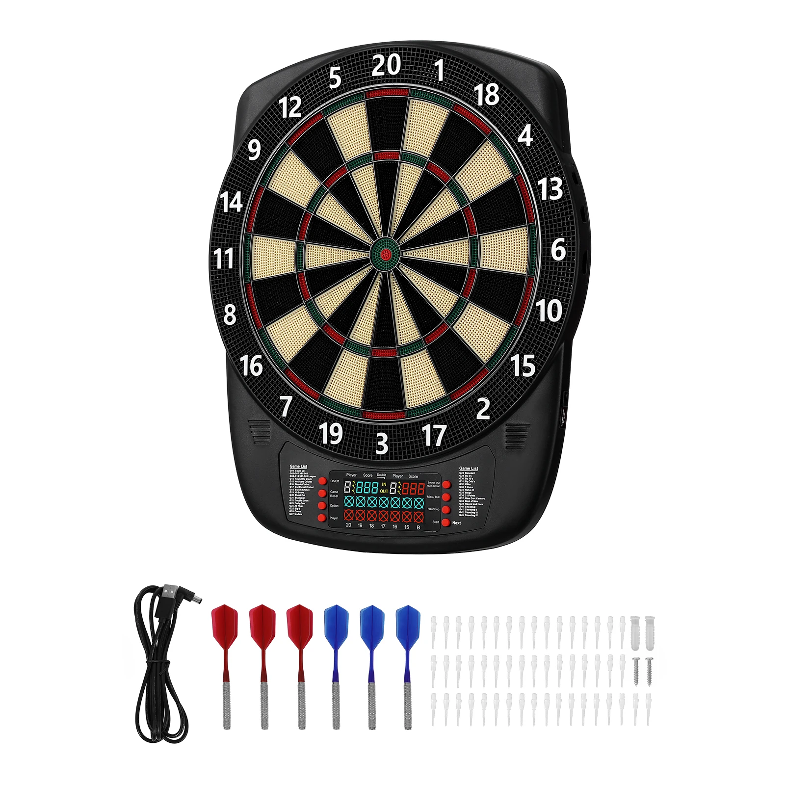 SucceBuy Cible de fléchettes électronique avec 43 jeux et plus de 200 variations, écran LCD couleur pour le pointage, idéal pour les salles de jeux et les fêtes