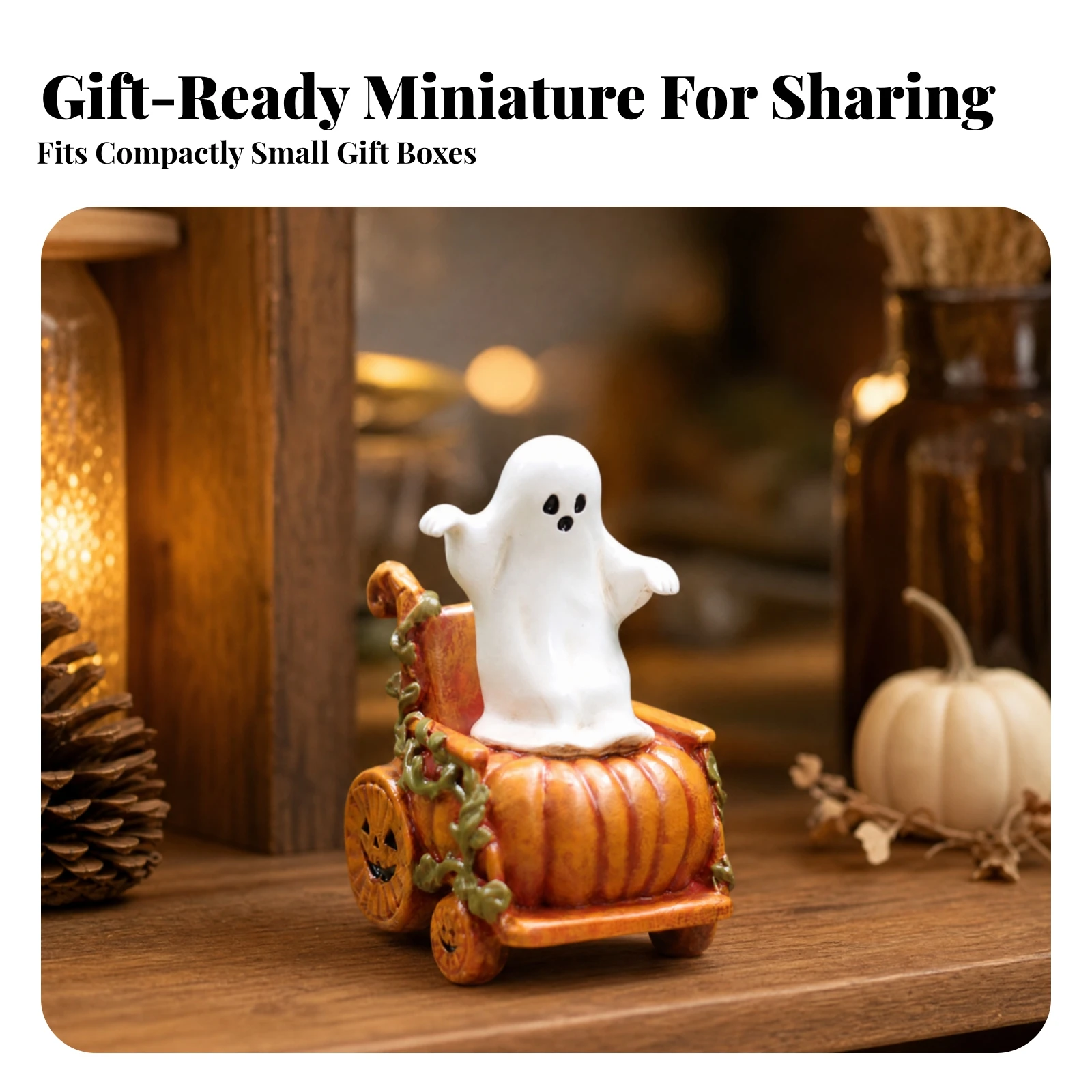 Ghost in Pumpkin Carriage Figurine Miniature Pumpkin Carriage Figurine Decor Playful Statue Compact for Desktop Display