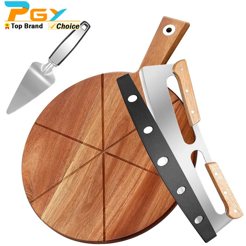 Bamboo Pizza Cutting Board with 6 Grooves Lightweight Smooth Wooden Pizza Paddle Serving Board Outdoor Pizza Oven Accessories