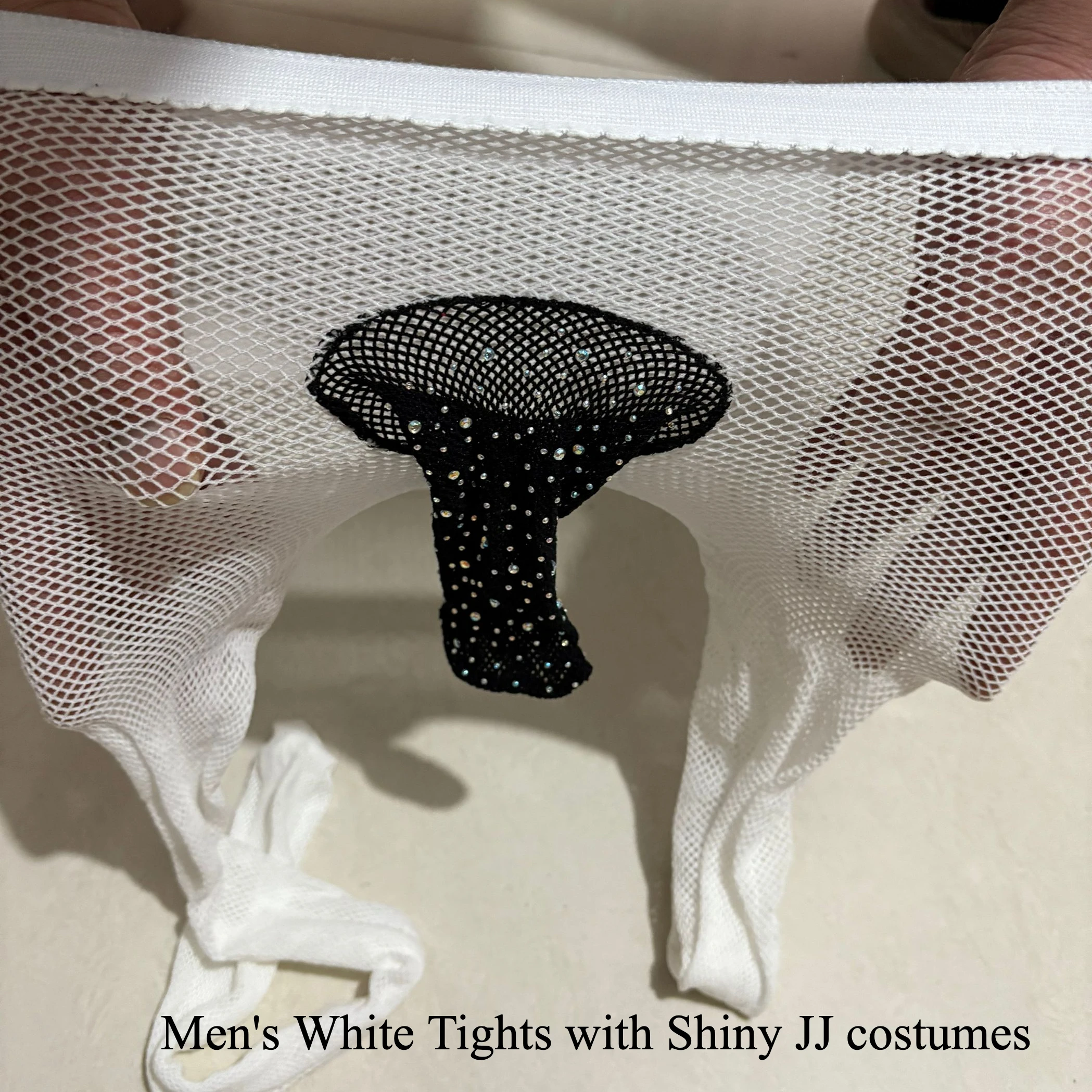 

Men's White Tights with Shiny JJ Bodystockings Hot Man Costumes Clubwear Socks Fishnet Pantyhose Rhinestone Cover Crotch Legging