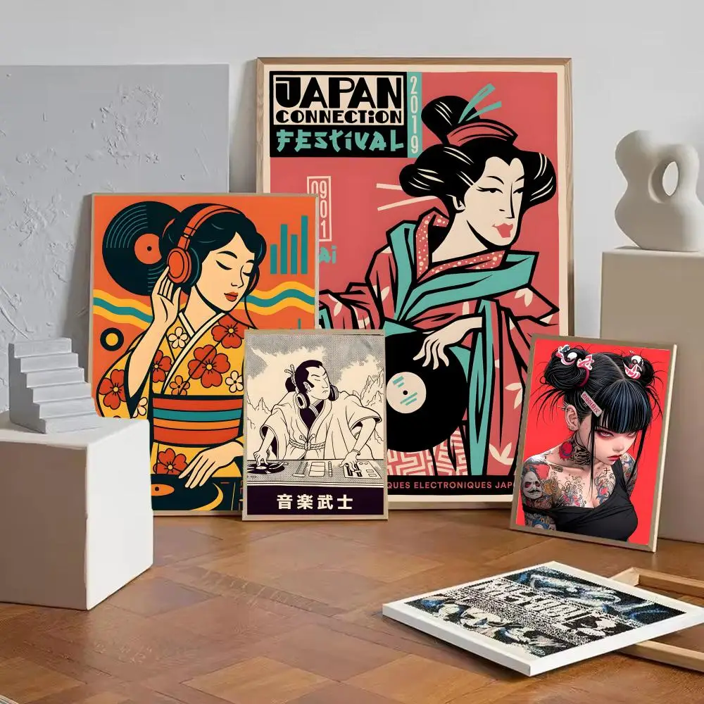 Classic Geisha Music Bar Decoration Poster Self-adhesive Painting with prints Home bedroom living room decoration