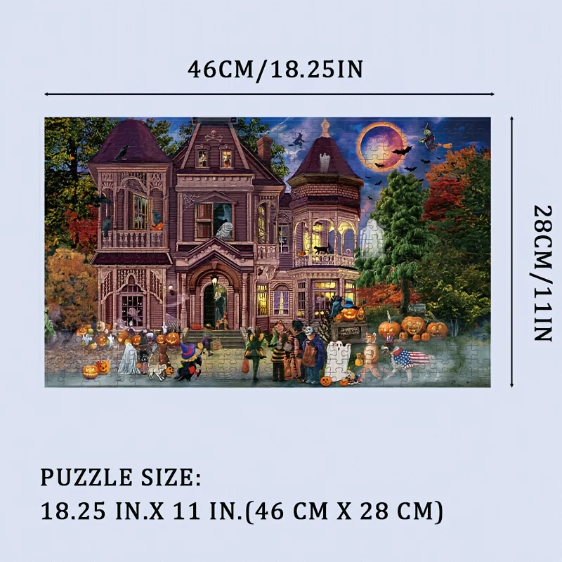 500 peças quebra-cabeça de truque ou deleite de Halloween - 18x11 pol., 1,5 mm de espessura, adultos, lembranças de festa de Halloween ou presente