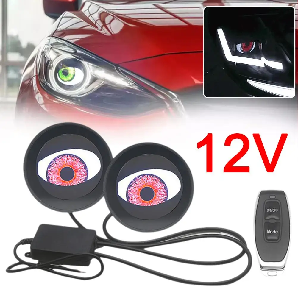 12V Dynamic Devil Eyes LED Car Lights 2 Inch Remote Retrofit Kits Auto Accessories Eyes Control Assembly Led Lenses Bi Head Q6Y4