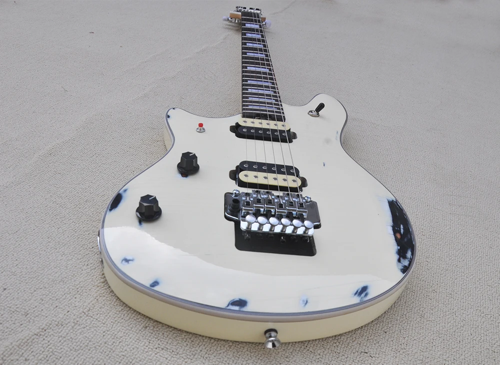 Left Hand 6 Strings White Relic Electric Guitar with Humbuckers Pickups,Rosewood Fretboard