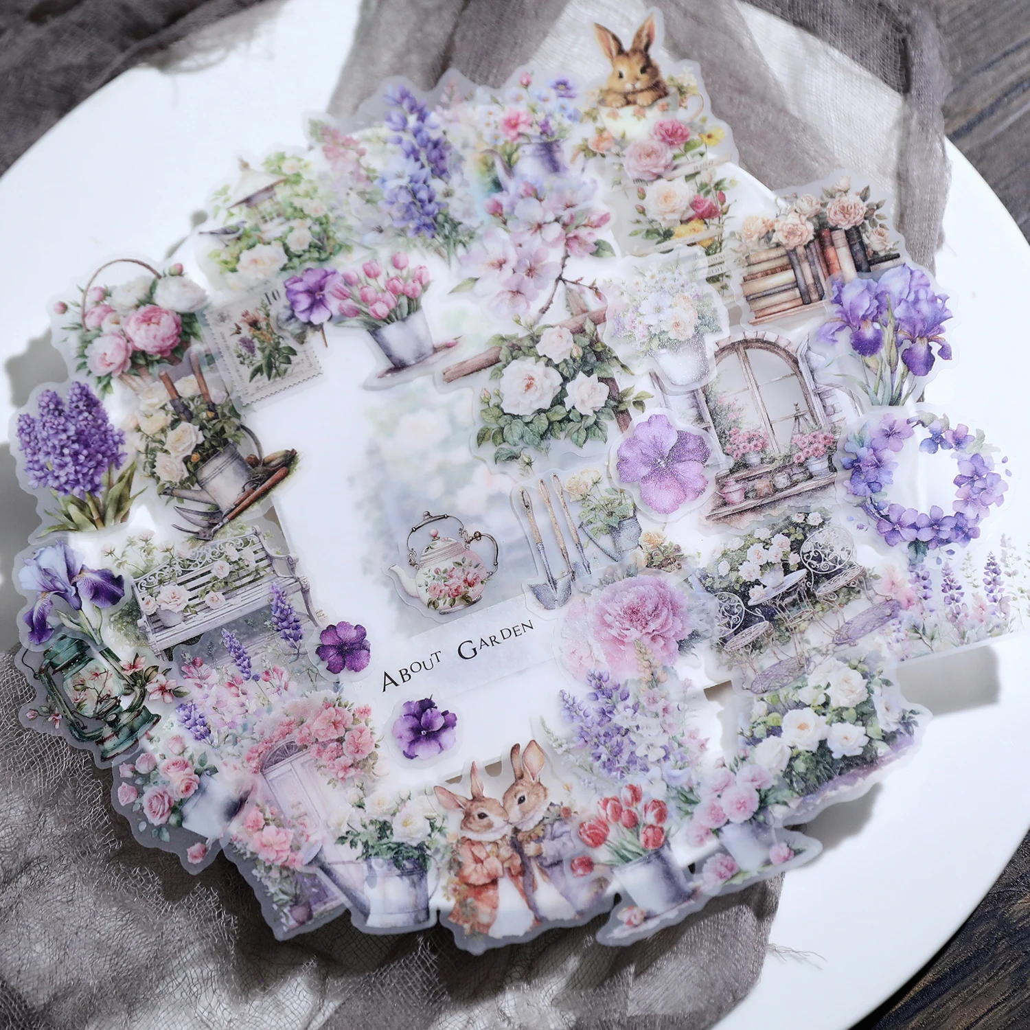 39pcs Cute Spring Garden Stickers Planner Transparent Decorative Rabbit Plant Sticker Aesthetic DIY Album Scrapbooking Material