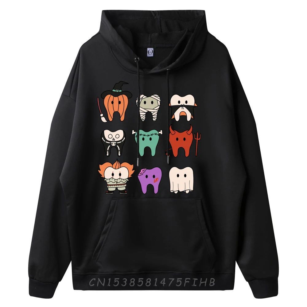 Funny Cute Dental Hygiene Monsters Teeth Squad Halloween Mens Designer Clothes Original Mens Oversize Long Sleeve Loose