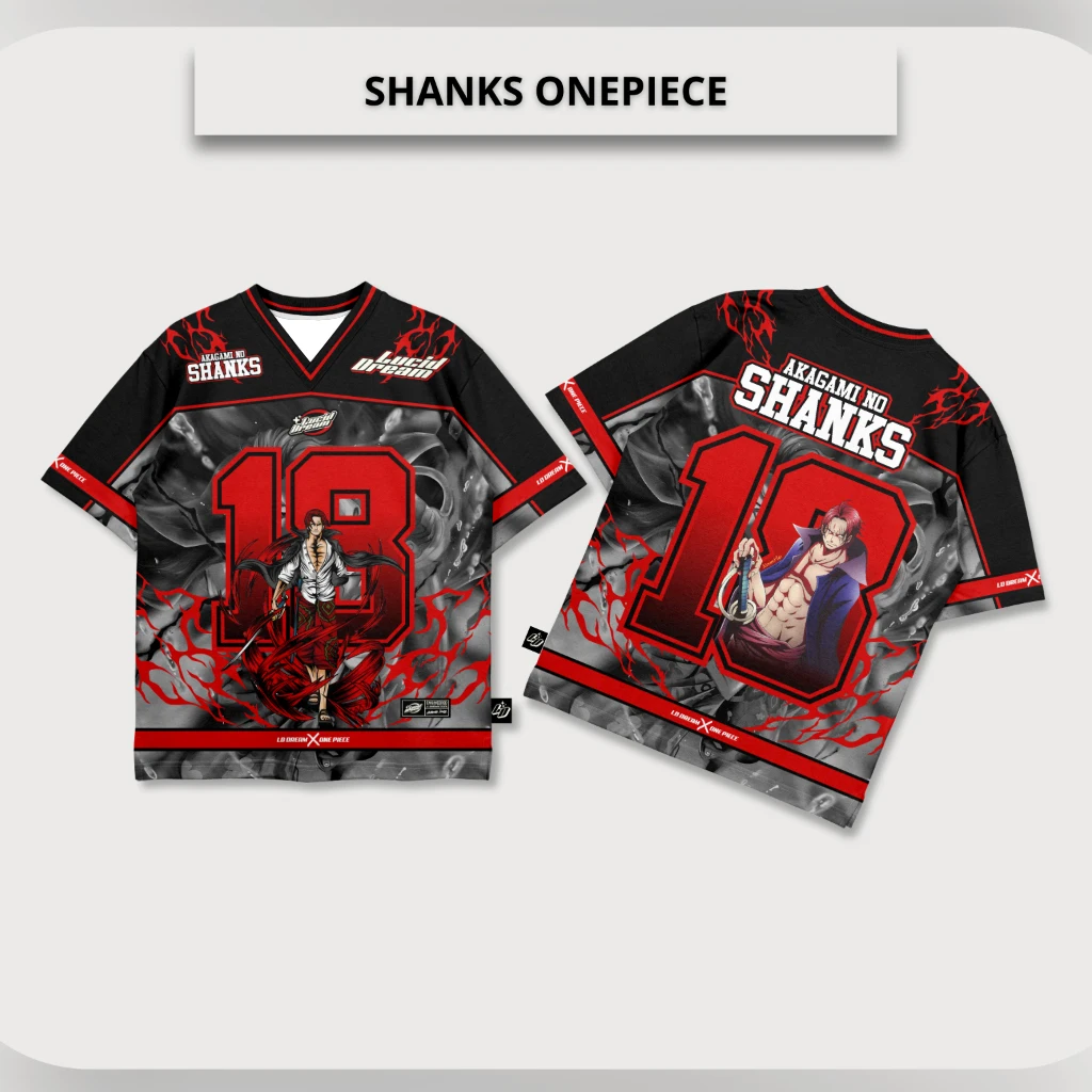 Men's One Piece Shanks 18 Printed Jersey Tee Red Black Flame Anime Graphic Short Sleeve V Neck Casual Sports Streetwear for Fans