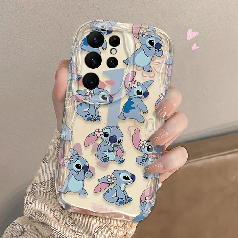 Disney Stitch Angel Clear 3D Wave Case For Samsung Galaxy A54 A34 A24 A14 A13 A53 A33 A73 A23 A52 A52S A32 A22 A12 A51 A71 Cover