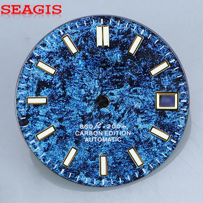 SEAGIS 28.5mm Blue/green/purple carbon fiber dial for NH35 movement blue luminous NO LOGO