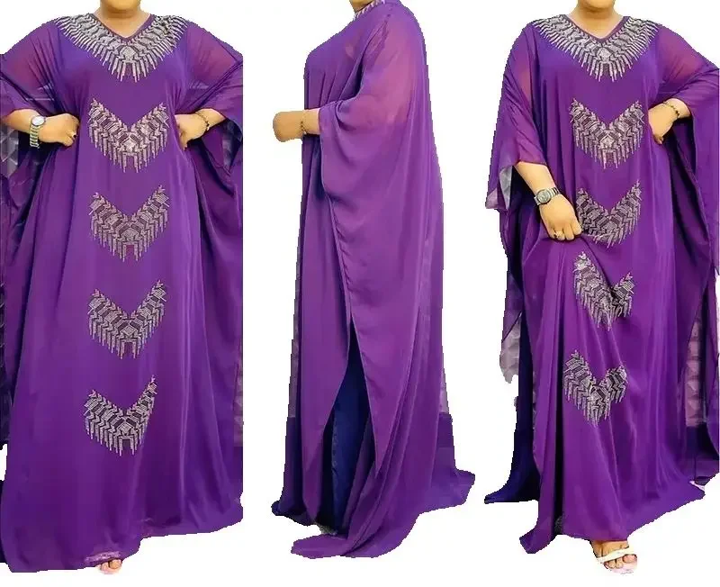 

2 шт., африканские вечерние платья с бриллиантами для женщин, халат Boubou с внутренним комплектом платьев, Анкара Дашики, африканская одежда, марокко-кафтан