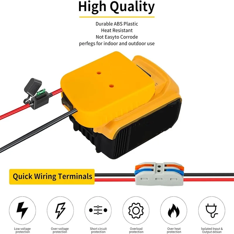 Power Wheels Adaptor for Dewalt 18V 20V Battery Dock Power Connector with Switch Fuse & Wire Terminals for RC Car Toys Robotics