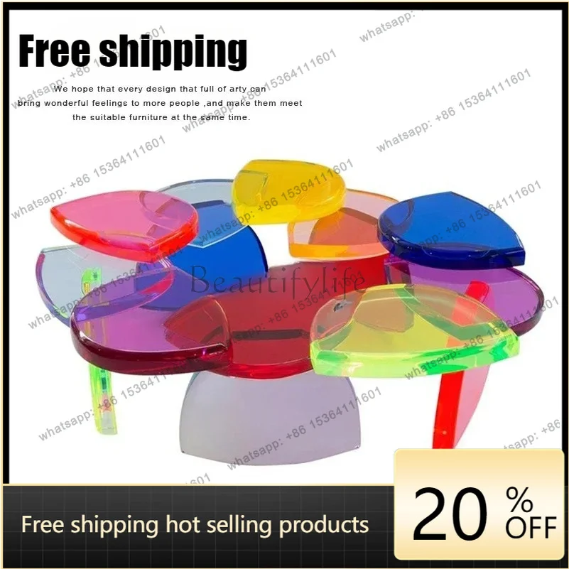 Modern creative acrylic colorful splicing round art coffee table Factory Direct
