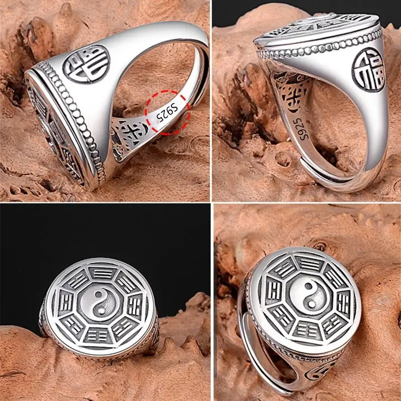 U2JF Adjustable for Chi Bagua Retro Ring for Women Men Band Rings Jewelry